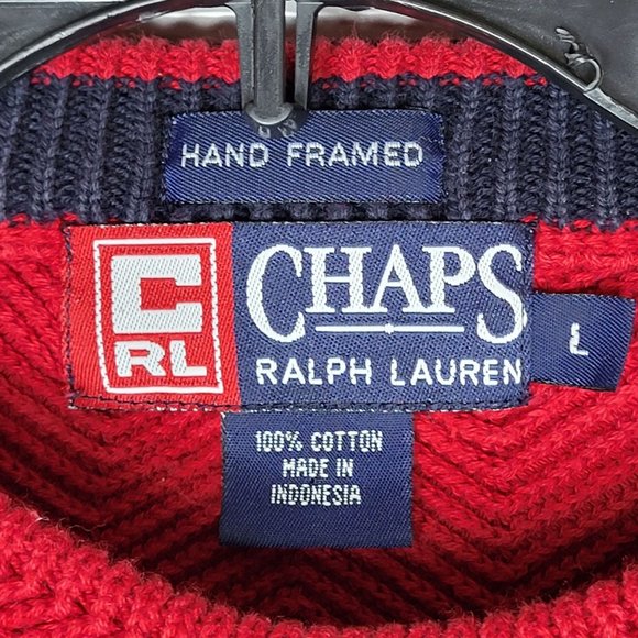 Chaps Ralph Lauren Sweater Men's Large Red Pullover Hand Framed Cotton Outdoors‎ - Picture 4 of 11